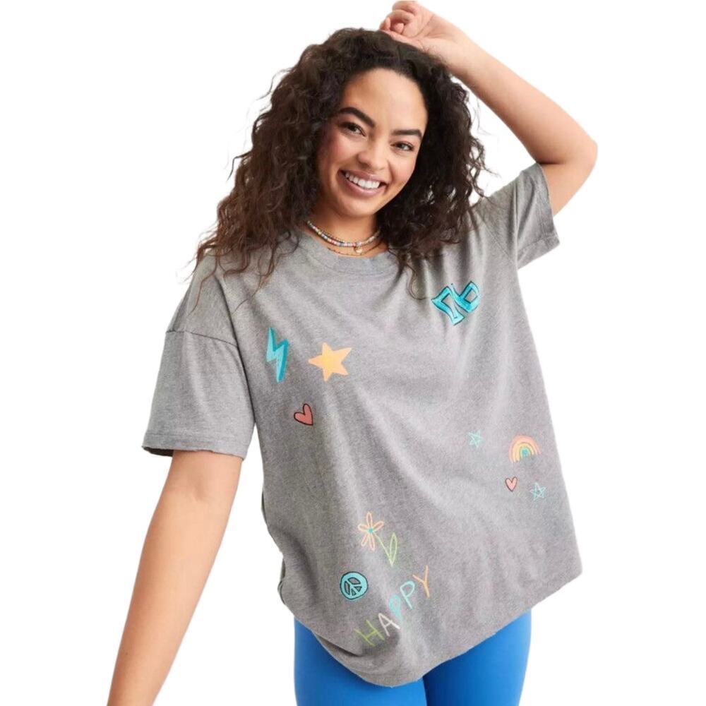 NWT Offline by Aerie Oversized Grey Printed Jersey Boyfriend T-Shirt Size Medium